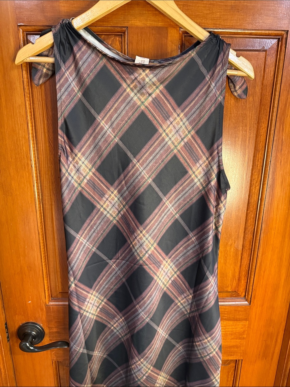 Camila Coelho Black and Brown Plaid Maxi Dress with Tie-Strap Shoulders - Picture 7 of 8